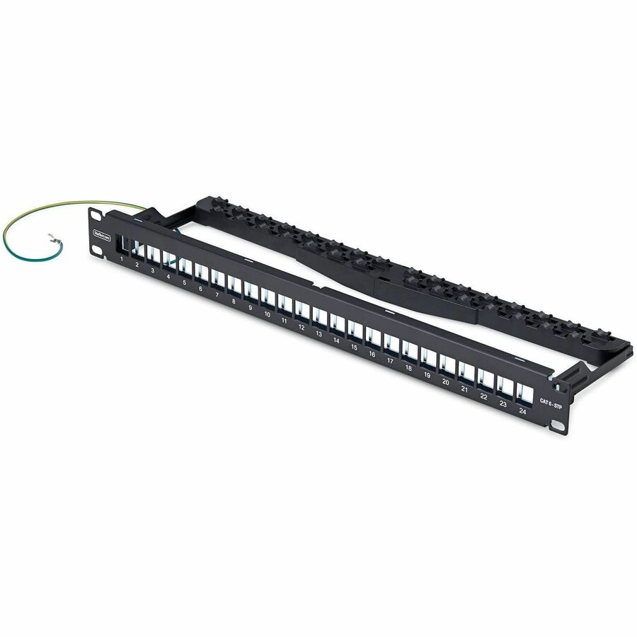 StarTech 24 Port 1U Blank Keystone Patch Panel with Cable Management Bar, Rackmount Cat6 Patch Panel for RJ45 STP Network Jacks