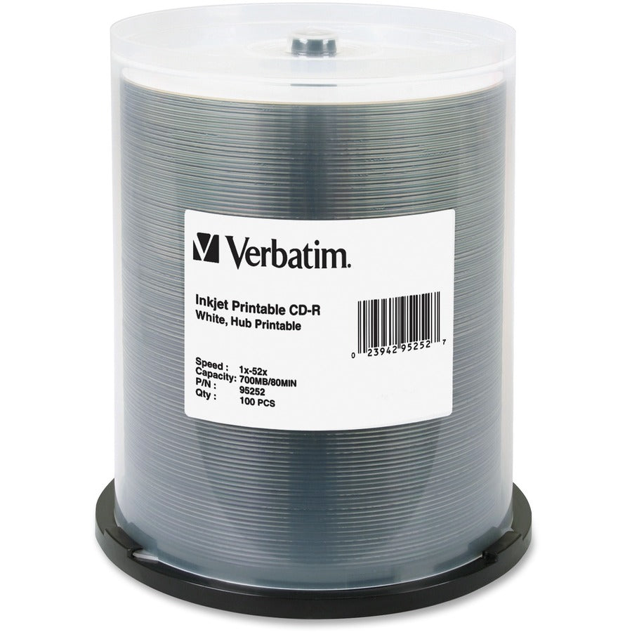 100PK CD-R 80MIN 700MB 52X WH IJ HUB