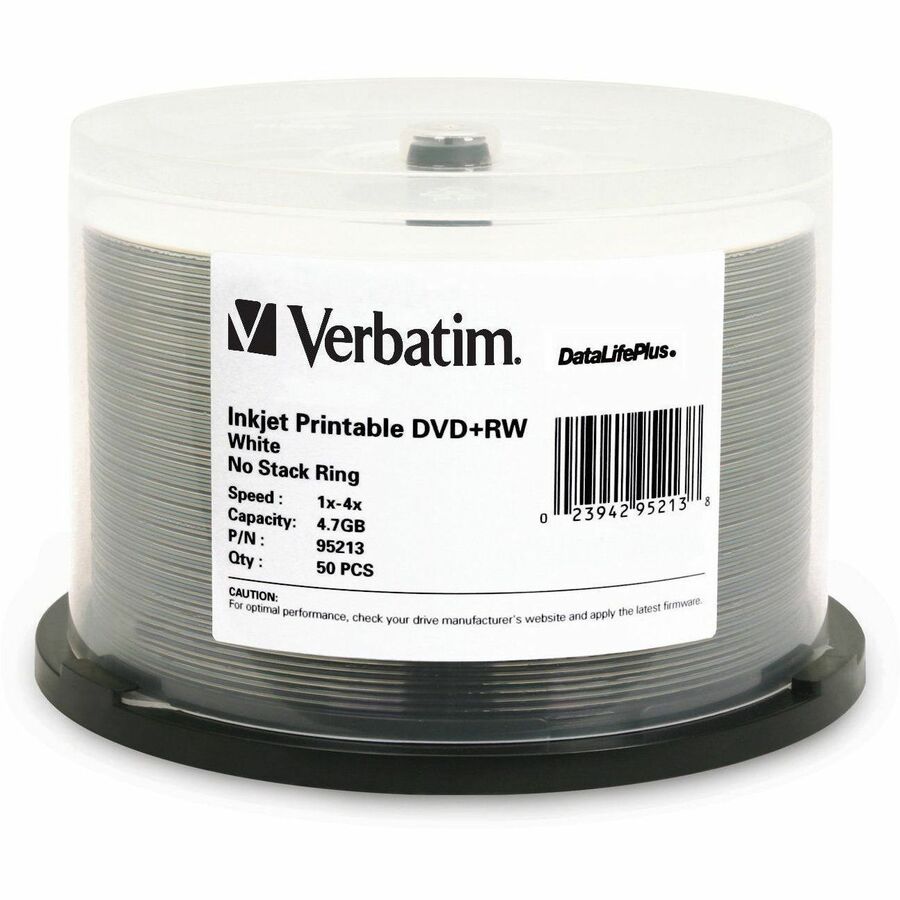 50PK DVD+RW 4.7GB 4X WHT INKJET HUB