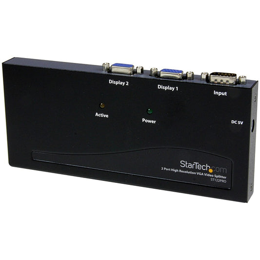 StarTech 2 Port High Resolution VGA Video Splitter with Built-in Amplifier, 350 MHz, VGA Splitter 1 x 2, 2048x1536 80Hz, TAA Compliant