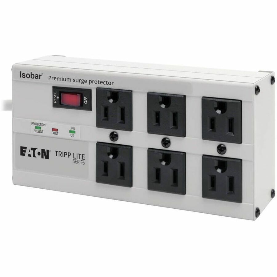 Eaton Tripp Lite Series Isobar 6-Outlet Surge Protector, 6 ft. Cord with Right-Angle Plug, 3330 Joules, Diagnostic LEDs, Metal Housing