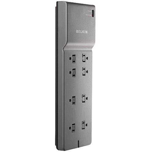 Belkin 8-Outlet Surge Protector - 6ft Cord - Right Angle Plug - 3550J - Telephone Protection - Grey