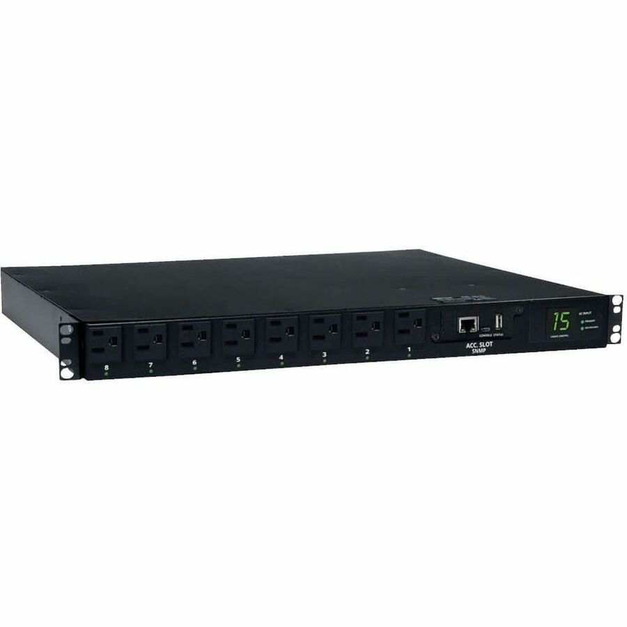 Tripp Lite by Eaton PDU 1.4kW Single-Phase Switched Automatic Transfer Switch PDU 2 120V 5-15P 15A Inputs 8 5-15R Outputs 1U TAA