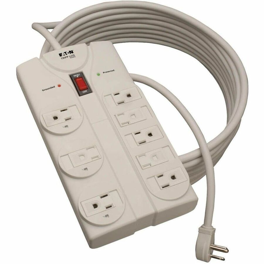 Tripp Lite by Eaton Protect It! 8-Outlet Surge Protector 25 ft. Cord with Right-Angle Plug 1440 Joules Diagnostic LEDs Light Gray Housing