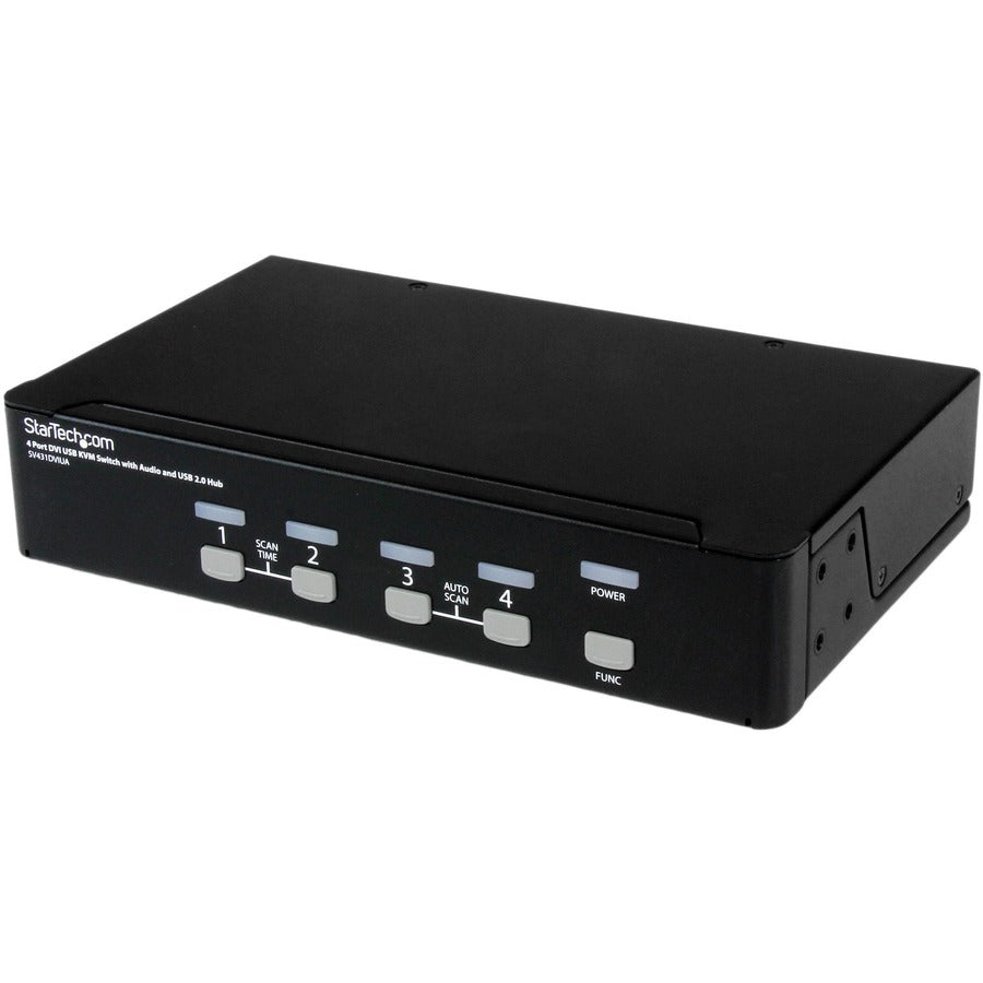 StarTech 4 Port DVI + USB KVM Switch with Audio, KVM switch, USB 2.0 Hub, 2 ports, 1 local user, 1U, TAA