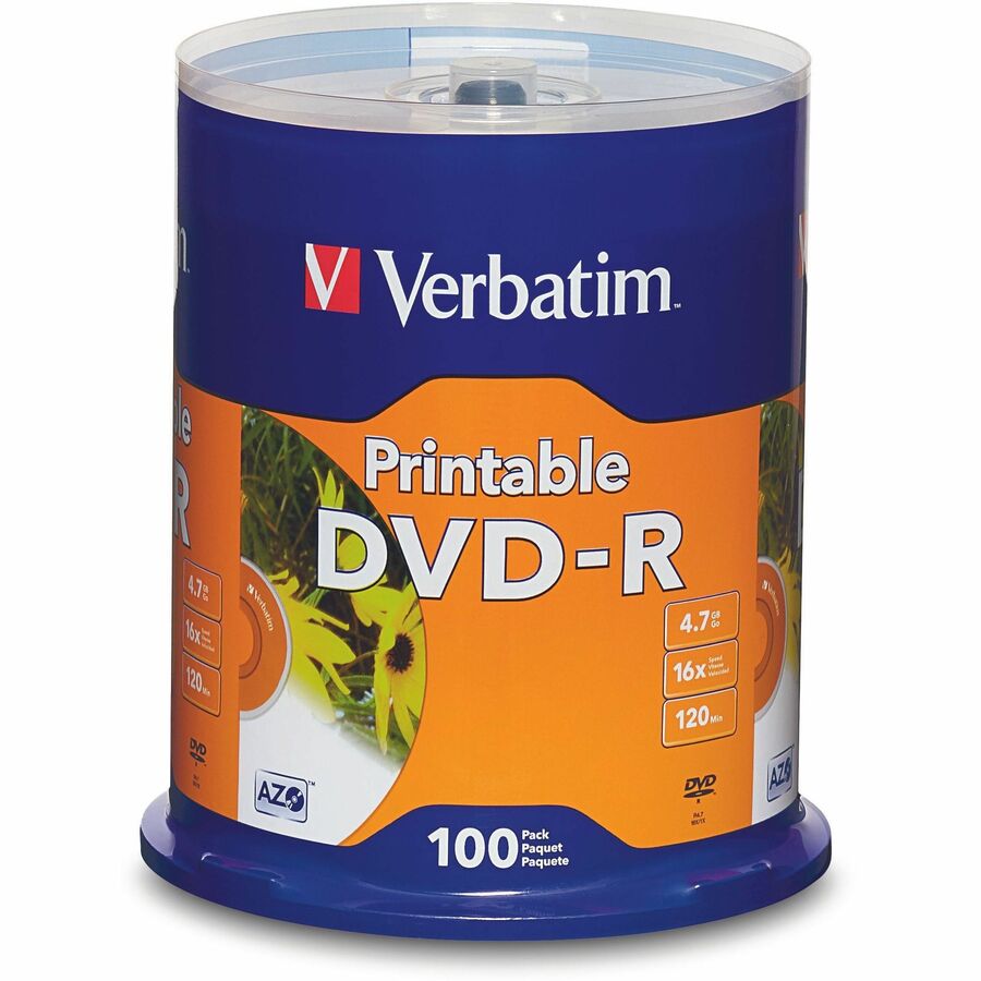 VERBATIM DVD-R 4.7GB 16X WHITE INKJET PRINTABLE-100PK SPINDLE