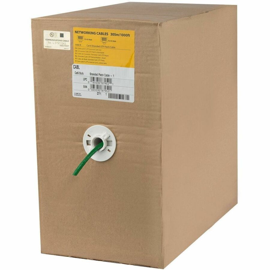 StarTech 1000 ft Bulk Cat6 Ethernet Cable - Stranded - CM-Rated for In-Wall Use - Cat 6 UTP Patch Cable - Green