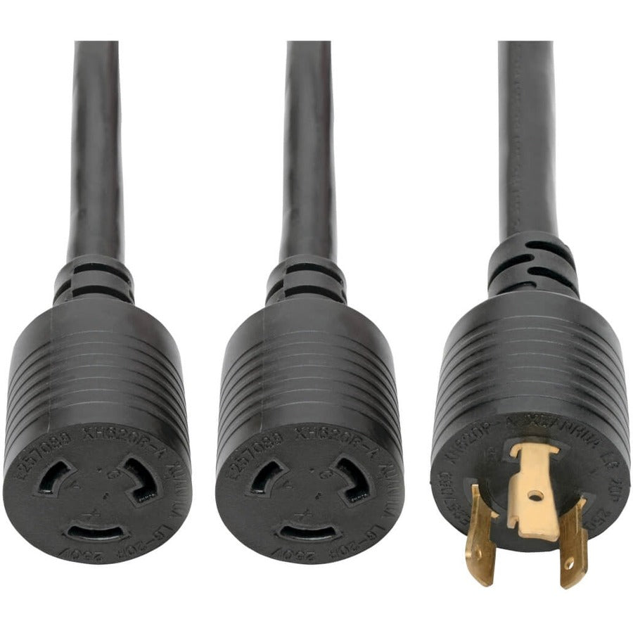 Eaton Tripp Lite Series Power Extension Cord/Splitter, NEMA L6-20P to 2x NEMA L6-20R Y Splitter, Heavy-Duty - 20A, 250V, 10 AWG, 1 ft. (0.31 m), Black