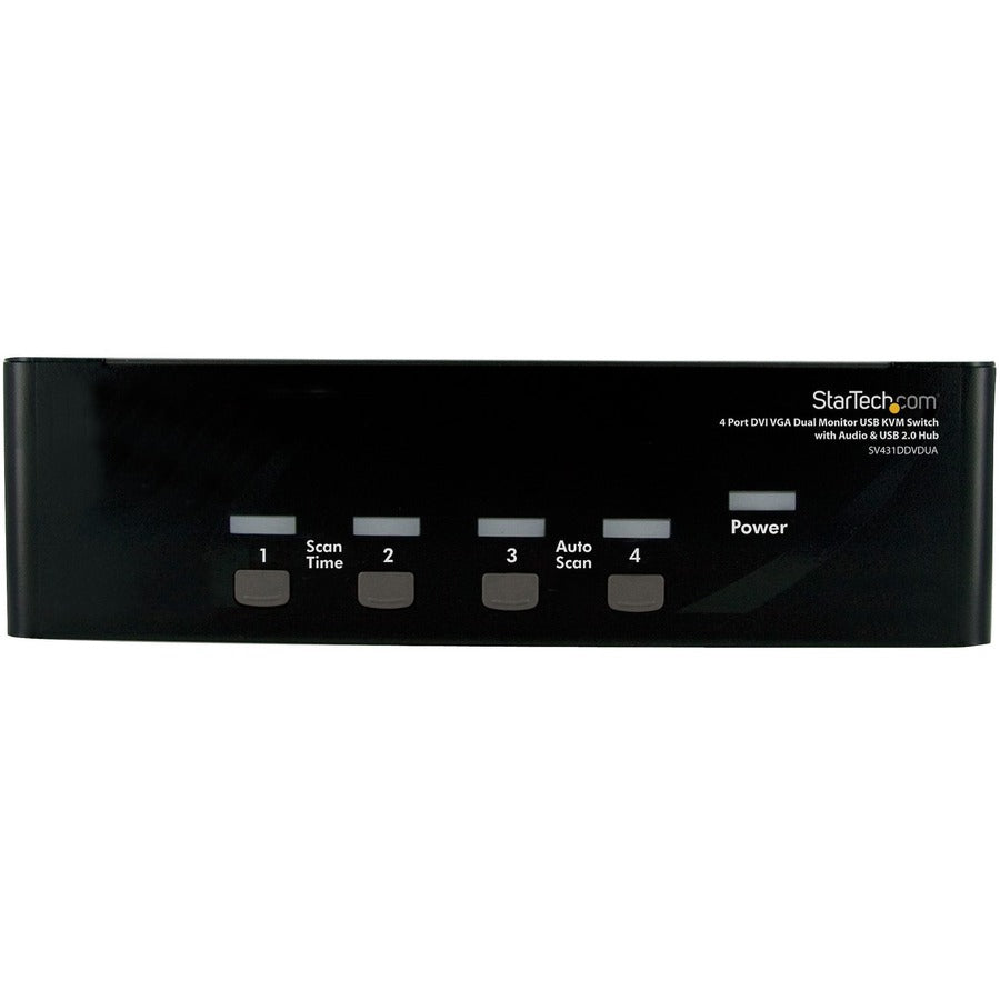 StarTech 4 Port DVI VGA Dual Monitor KVM Switch with Audio & USB Hub, TAA