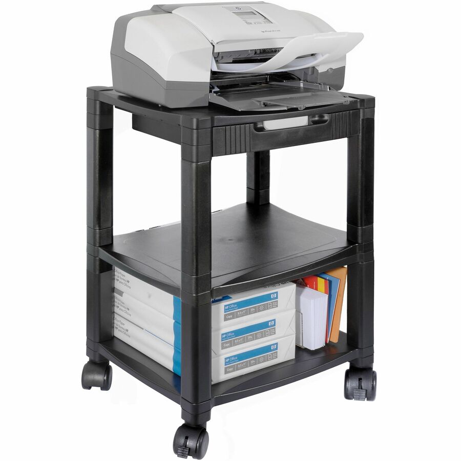 Kantek 3-Shelf Mobile Height-Adjustable Printer/Fax Stand with Organizing Drawer