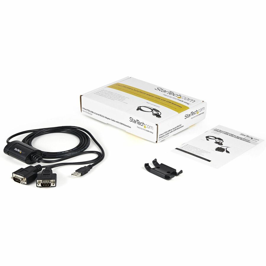 StarTech 6ft (1.8m) 2-Port FTDI USB to Serial RS232 Adapter Cable with COM Retention, USB to RS232 Adapter - TAA