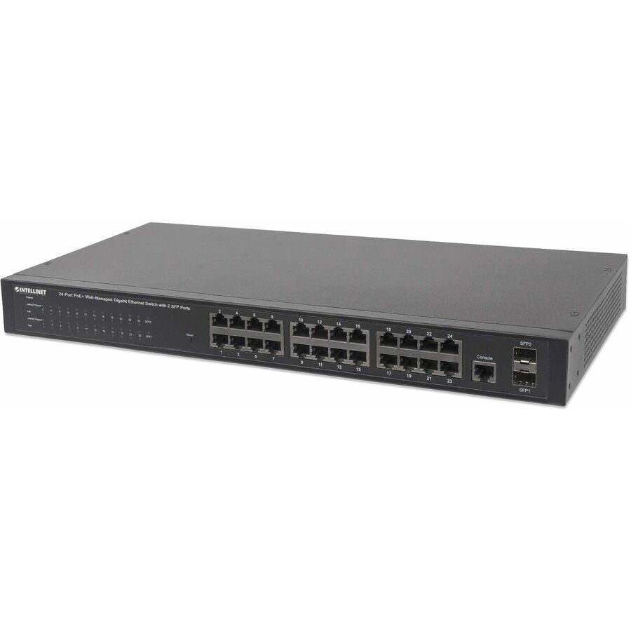 24-Port Gigabit Ethernet PoE+ Web-Managed Switch with 2 SFP Ports, 24 x PoE ports, IEEE 802.3at/af Power over Ethernet (PoE+/PoE), 2 x SFP, Endspan, 19" Rackmount