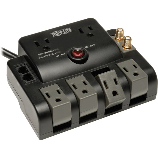 Eaton Tripp Lite Series Protect It! 6-Outlet Surge Protector - 4 Rotating Outlets, 5-15P Input, 1440 Joules, Tel/Modem/Coax Protection, Black