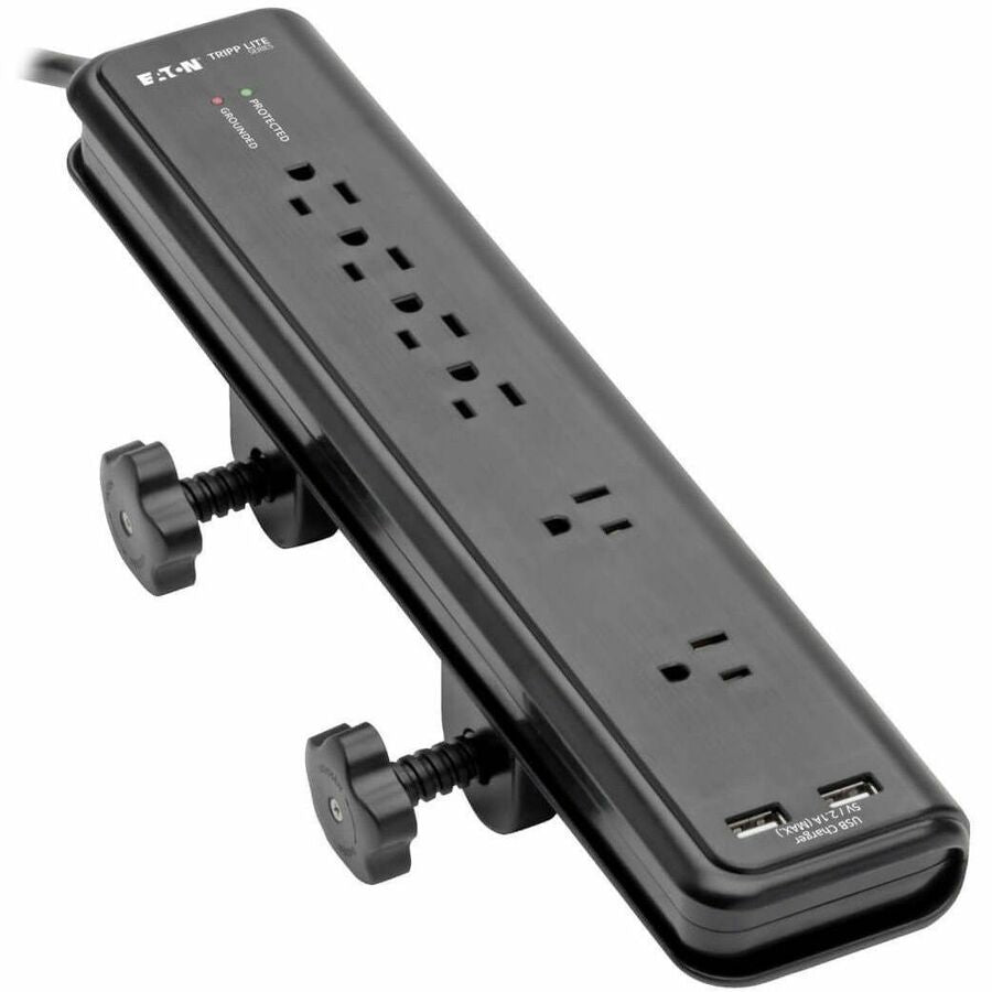 Tripp Lite by Eaton Protect It! 6-Outlet Clamp-Mount Surge Protector 6 ft. (1.83 m) Cord 2100 Joules 2 x USB Charging ports (2.1A total)