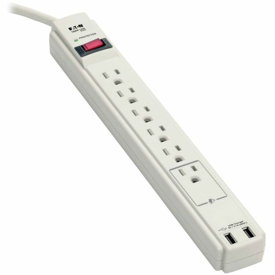 Tripp Lite by Eaton Protect It! 6-Outlet Surge Protector 6 ft. (1.83 m) Cord 990 Joules 2 x USB Charging ports (2.1A) Gray Housing