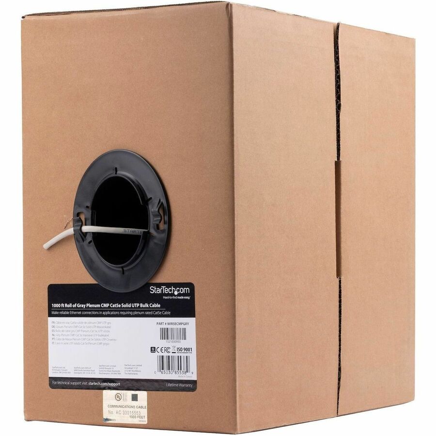 StarTech Bulk Cat 5e Ethernet Cable - 1000 ft. - Solid - Plenum CMP - Gray - TAA Compliant