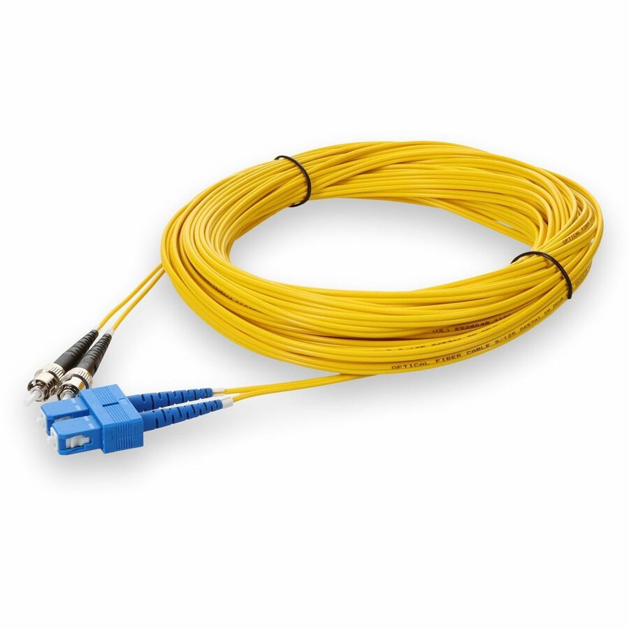 AddOn 20m ST to SC Yellow OS2 Duplex OFNR (Riser-Rated) SMF (Single Mode) Fiber Patch Cable, 9/125
