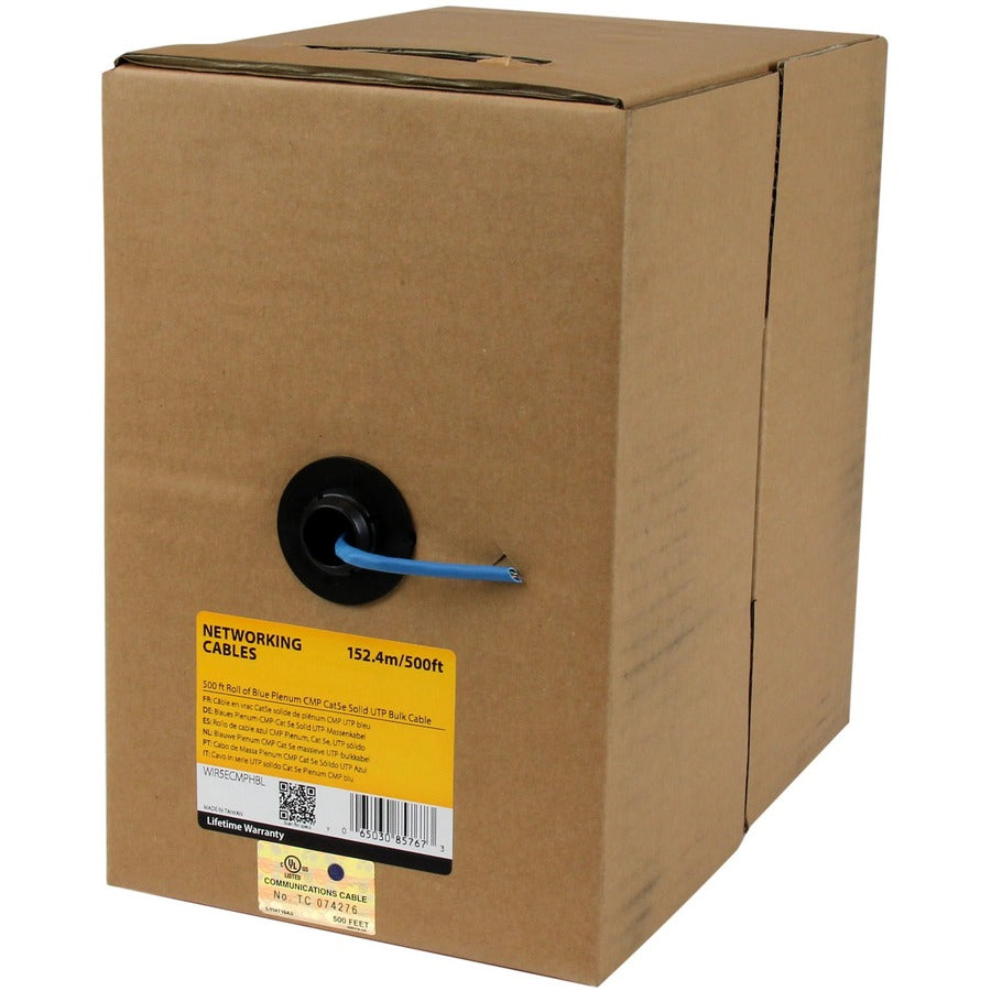 StarTech Bulk Cat 5e Ethernet Cable - 500 ft. - Solid - Plenum CMP - Blue - TAA Compliant