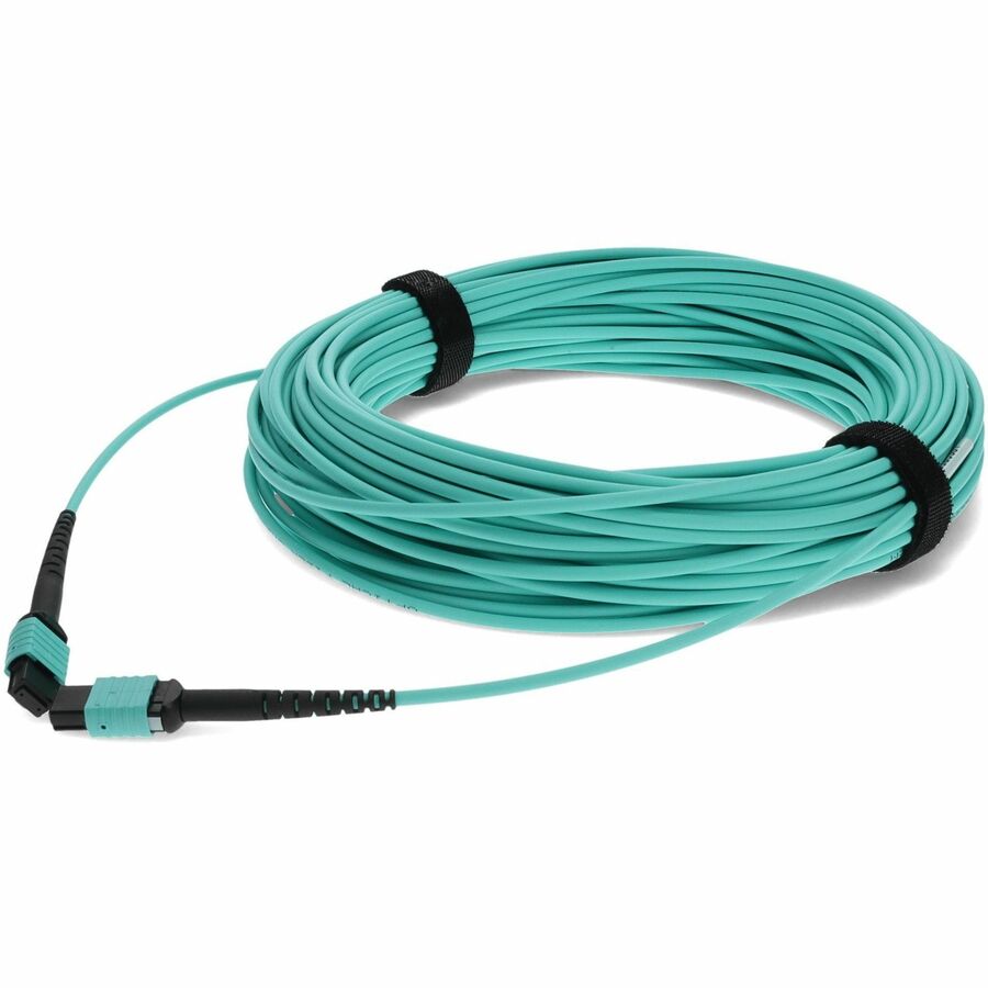 AddOn 15m MPO/UPC to MPO/UPC Aqua OM4 OFNR (Riser-Rated) 12-Strand Type-A (Straight) MMF (Multi Mode) Fiber Patch Cable, 50/125