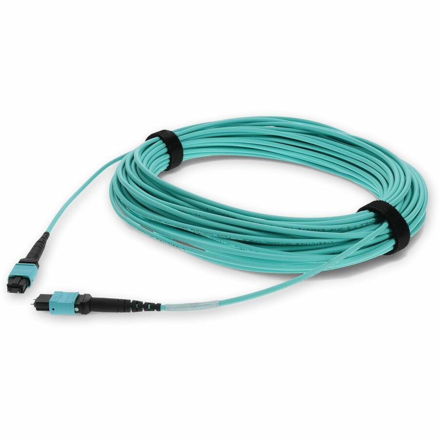 AddOn 50m MPO/UPC (Male) to MPO/UPC (Male) Aqua OM4 OFNR (Riser-Rated) 12-Strand MMF (Multi Mode) Fiber Patch Cable, 50/125