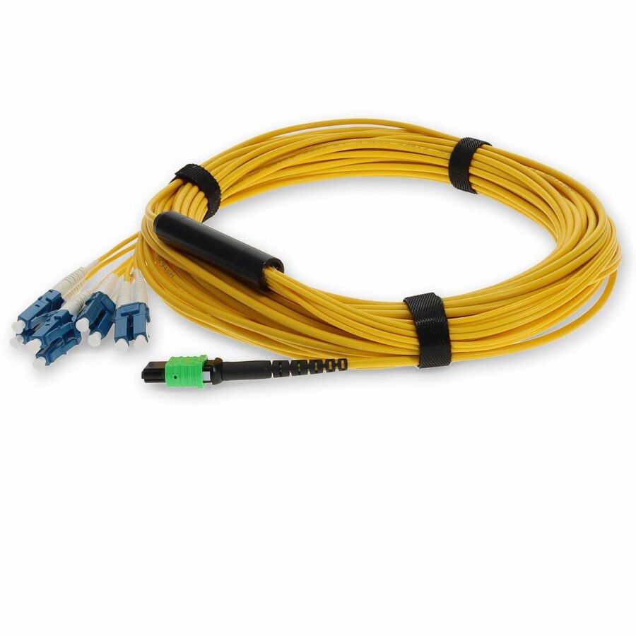 AddOn 20m MPO/APC to 4xLC/UPC Duplex Yellow OS2 OFNR (Riser-Rated) 8-Strand SMF (Single Mode) Fiber Fanout Cable, 9/125