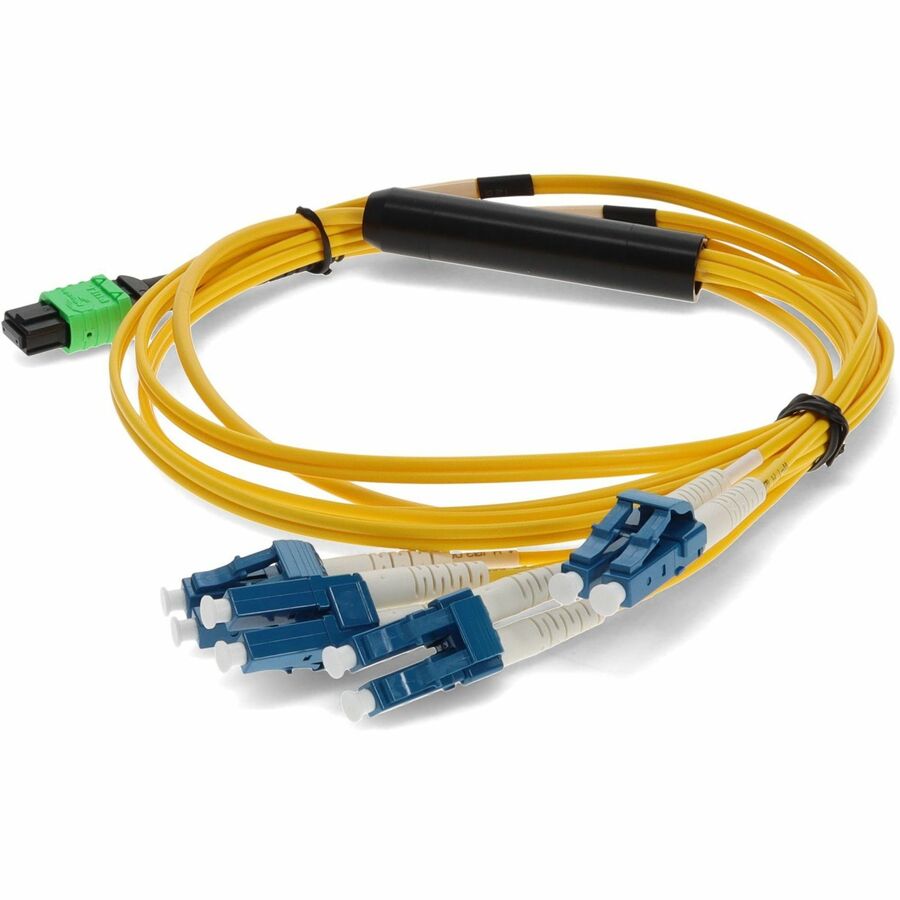 AddOn 2m MPO/APC to 4xLC/UPC Duplex Yellow OS2 OFNR (Riser-Rated) 8-Strand SMF (Single Mode) Fiber Fanout Cable, 9/125