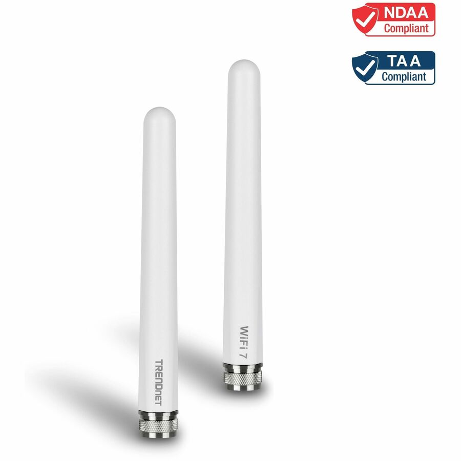 TRENDnet 3/6/7 dBi Outdoor Tri-Band Omni Antenna Kit, TEW-A057, 2.4GHz, 5GHz, 6GHz, Compatible with 802.11be/ ax/ac/n/g/b/a Routers and Access Points, N-Type Connector, White