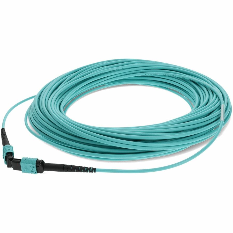 AddOn 50m MPO/UPC to MPO/UPC Aqua OM4 OFNR (Riser-Rated) 12-Strand MMF (Multi Mode) Fiber Patch Cable, 50/125