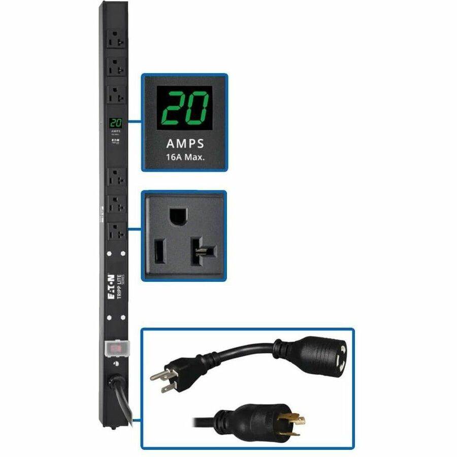 Tripp Lite by Eaton PDU 2kW Single-Phase Local Metered PDU 100-127V Outlets (6 5-15/20R) L5-20P/5-20P adapter 0U Vertical 24-in.