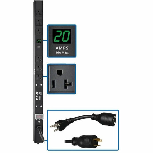 Tripp Lite by Eaton PDU 2kW Single-Phase Local Metered PDU 100-127V Outlets (6 5-15/20R) L5-20P/5-20P adapter 0U Vertical 24-in.