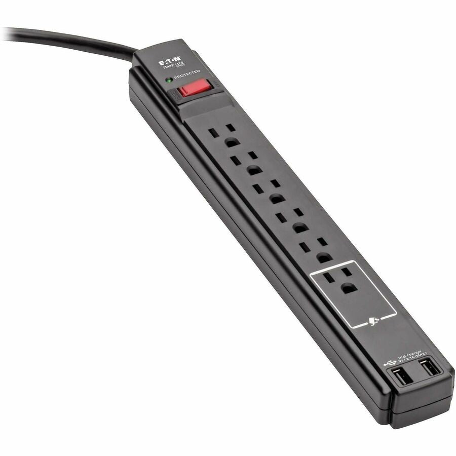 Eaton Tripp Lite Series Protect It! 6-Outlet Surge Protector, 6 ft. Cord, 990 Joules, 2 USB Ports (2.1A), Black Housing