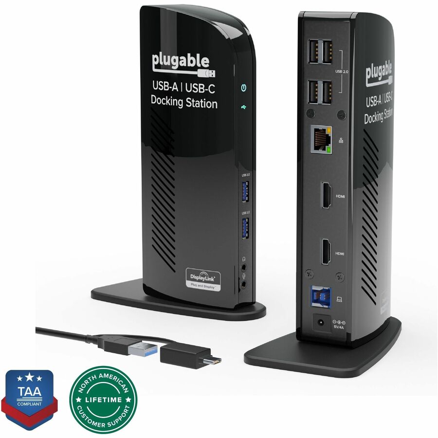 Plugable USB 3.0 Universal Laptop Docking Station Dual Monitor for Windows and Mac