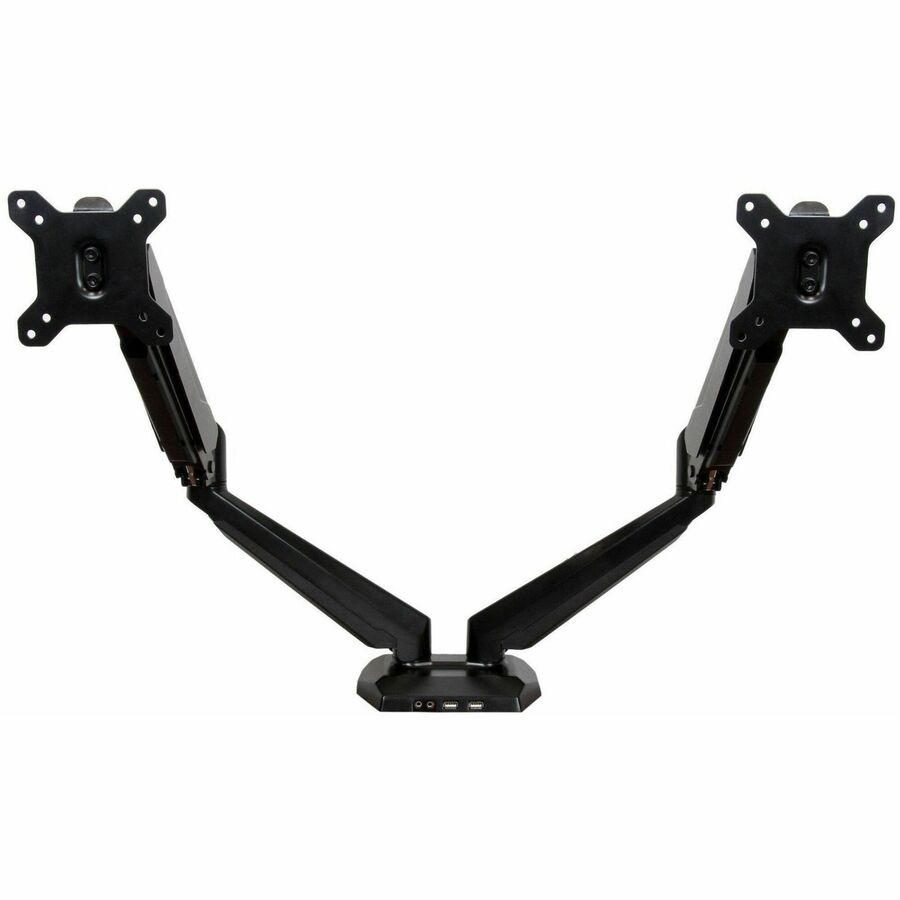 StarTech Desk Mount Dual Monitor Arm with USB & Audio, Desk Clamp Ergonomic VESA Mount for up to 32" (17.6lb/8kg) Displays, Black