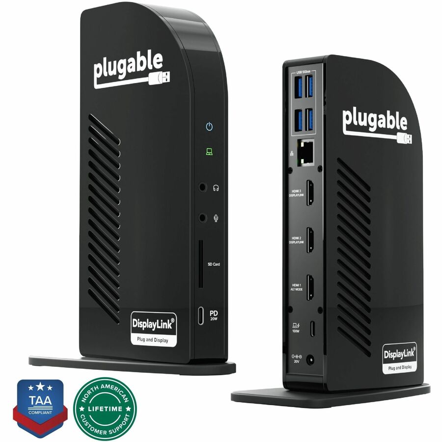 Plugable 13-in-1 USB-C Triple Monitor Docking Station with 100W Charging, Compatible with Windows, Mac, and Chrome with Thunderbolt 3 / 4 or USB-C