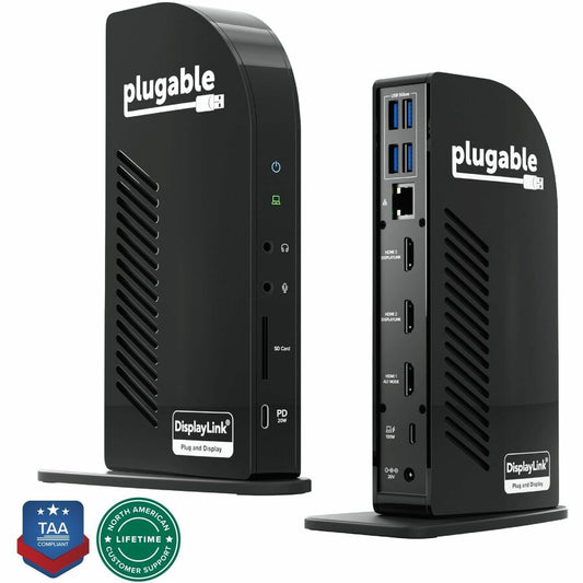 Plugable 13-in-1 USB-C Triple Monitor Docking Station with 100W Charging, Compatible with Windows, Mac, and Chrome with Thunderbolt 3 / 4 or USB-C