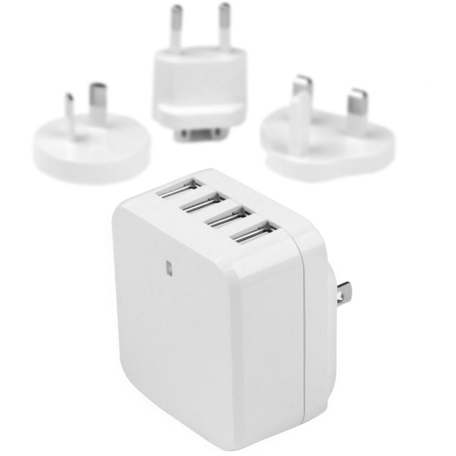 StarTech Travel USB Wall Charger - 4 Port - White - Universal Travel Adapter - International Power Adapter - USB Charger
