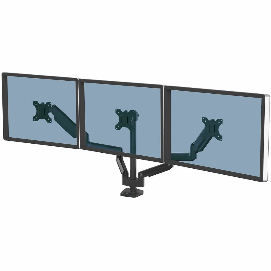 Fellowes Platinum Series High Quality Triple Monitor Arm for 27-Inch Monitors, Full Motion, 360&deg; Rotation, VESA Mount with Grommet or Clamp, USB Ports, Ergonomic, Black