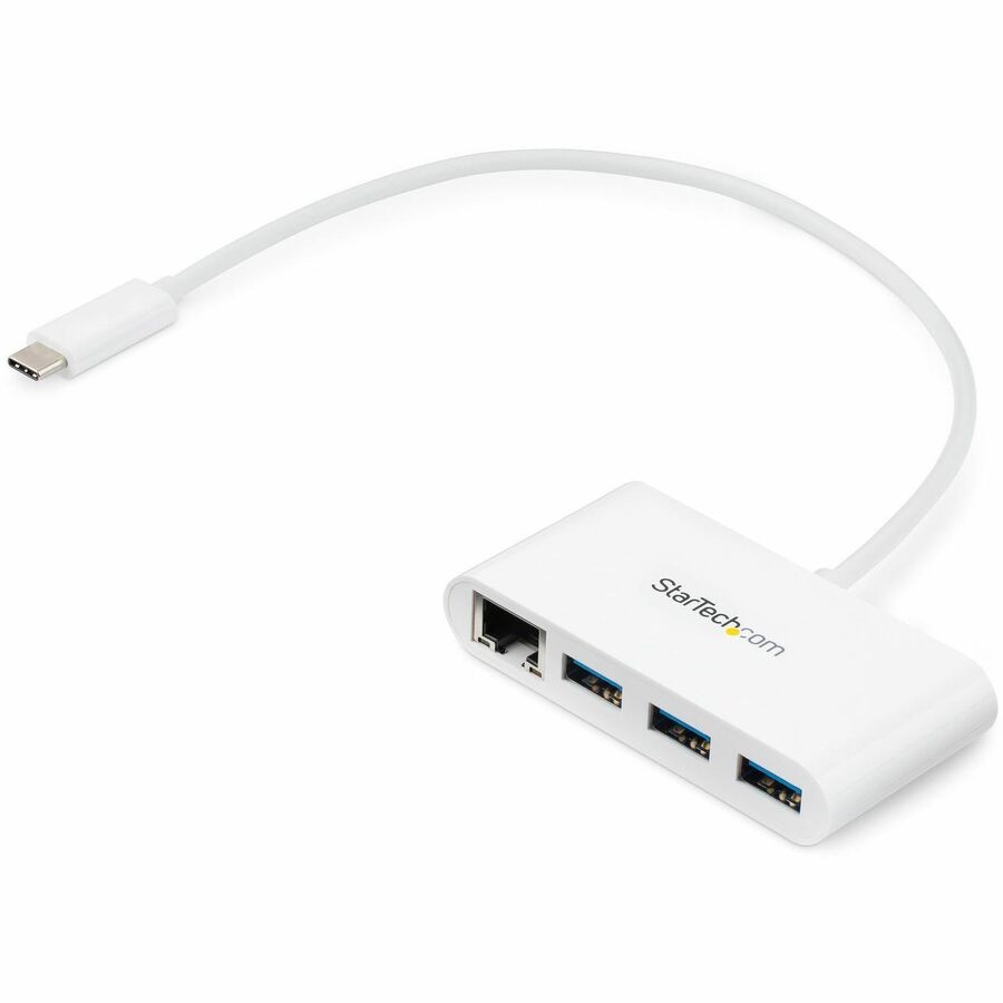 StarTech 3 Port USB C Hub with Gigabit Ethernet - USB-C to 3x USB-A - USB 3.0 - White - USB Hub with GbE - USB-C to USB Adapter - USB Type C Hub