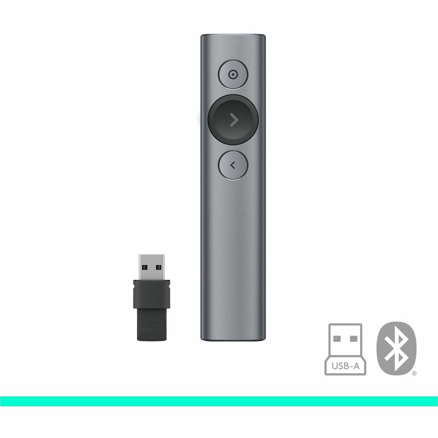 Logitech Spotlight Presentation Remote - Universal Wireless Presentation Clicker with Laser Pointer, Advanced Digital Highlighting, Bluetooth, 30 m Range and Quick Charging, Slate