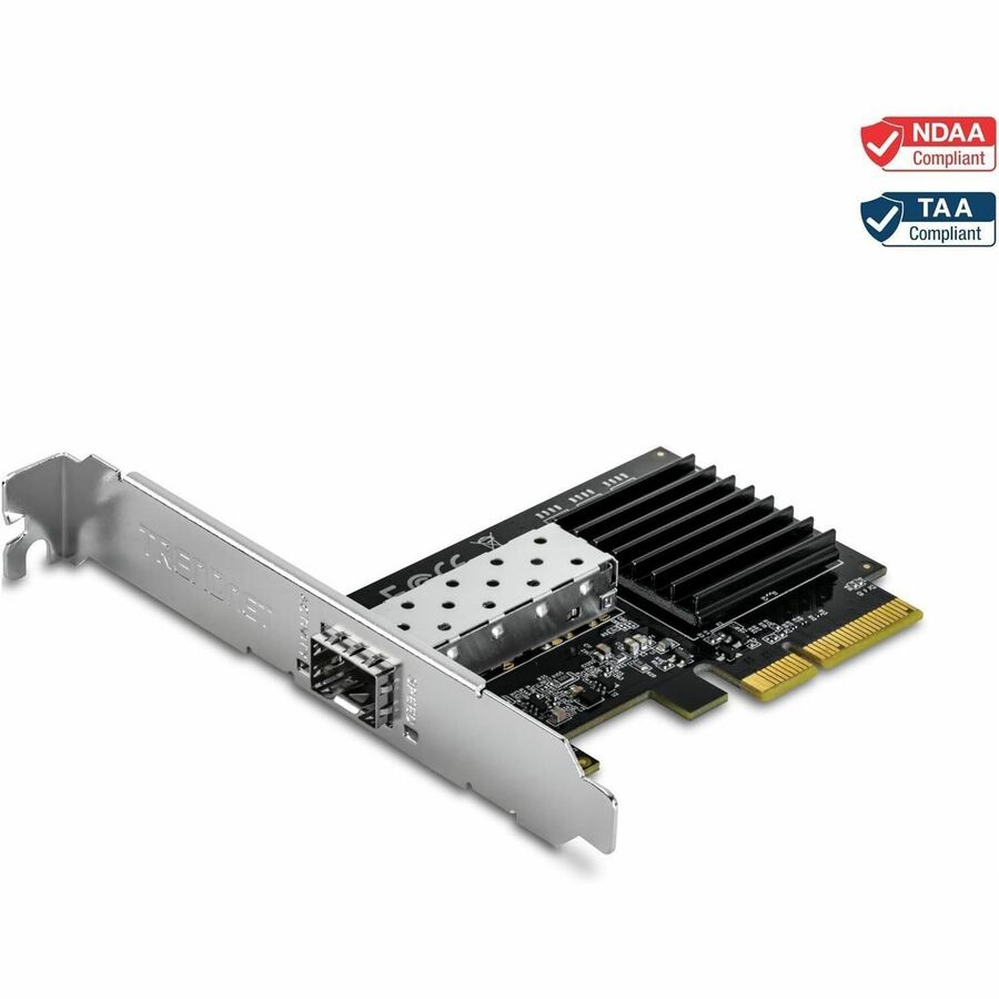 TRENDnet 10 Gigabit PCIe SFP+ Network Adapter, TEG-10GECSFP, Convert A PCIe Slot Into A 10G SFP+ Port, NDAA & TAA Compliant, 802.1Q, Standard & Low-Profile Brackets Included, Windows Compatible,Black