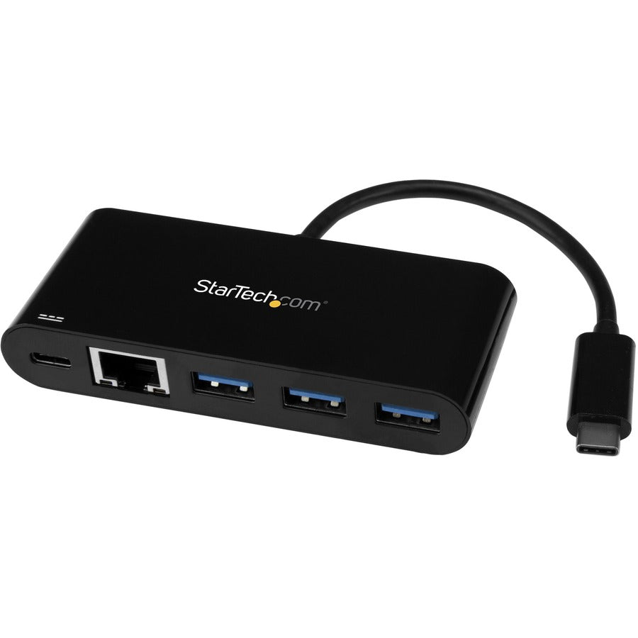 StarTech 3 Port USB-C Hub with Gigabit Ethernet & 60W Power Delivery Passthrough - USB-C to 3xUSB-A - 5Gbps USB 3.0 Type-C Adapter Hub