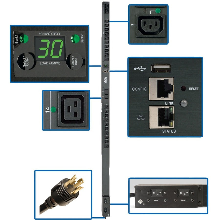 Tripp Lite by Eaton PDU 5.5kW Single-Phase Switched PDU Outlet Monitoring 208/230V Outlets (20 C13 & 4 C19) 0U LX Interface TAA