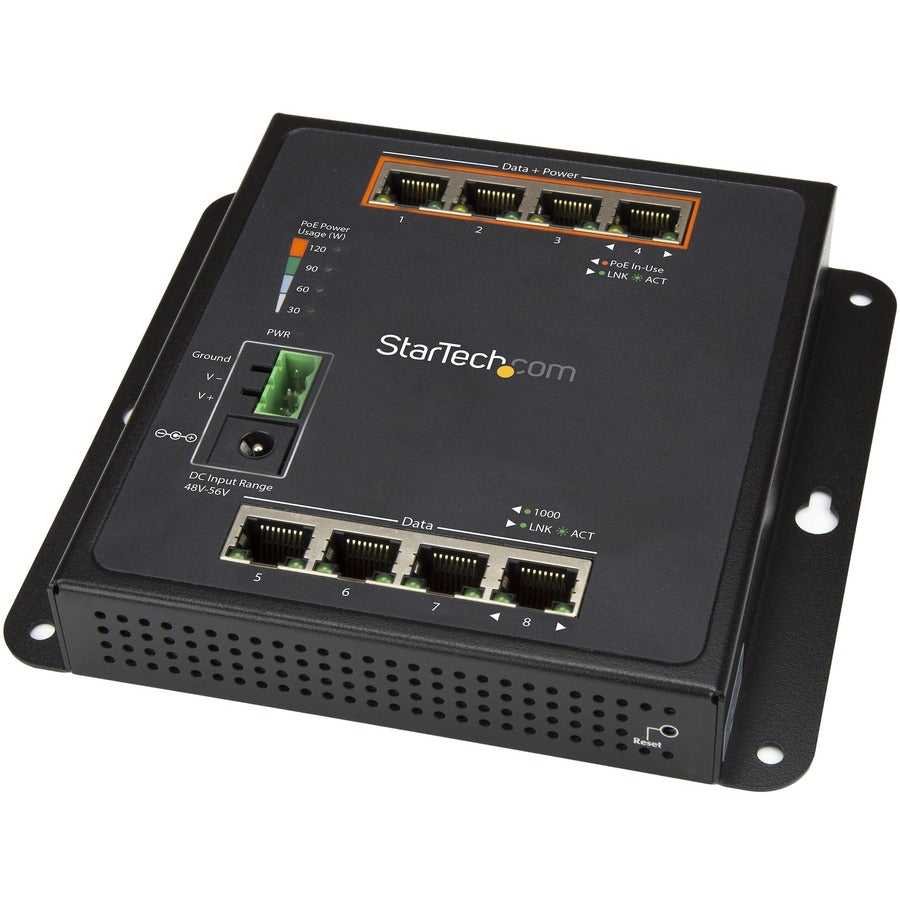 StarTech Industrial 8 Port Gigabit PoE Switch, 4 x PoE+ 30W, Power Over Ethernet GbE Layer/L2 Managed Network Switch -40C to +75C, TAA