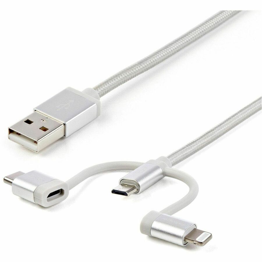 StarTech 1m USB Multi Charging Cable - Braided - Apple MFi Certified - USB 2.0 - Charge 1x device at a time - For USB-C or Lightning devices attach the corresponding connector of the cable to the Micro-USB connector and plug into your device - For Micro-U