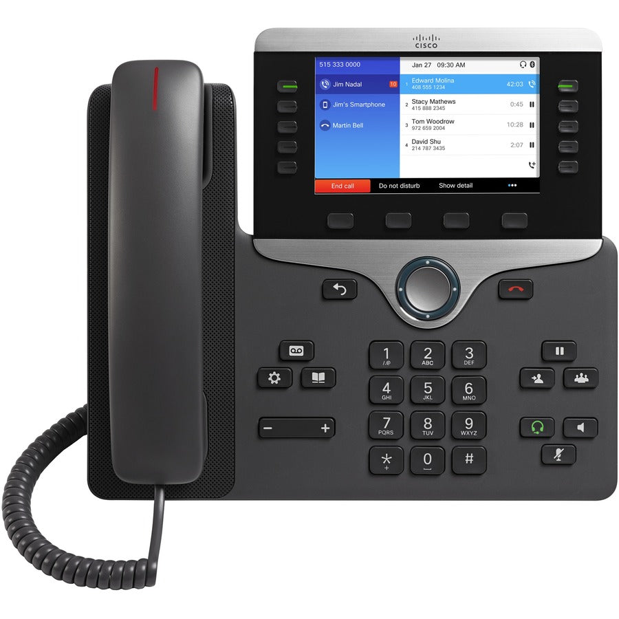 Cisco 8851 IP Phone - Corded/Cordless - Corded - Bluetooth - 5 Multiple Conferencing - Wall Mountable, Desktop
