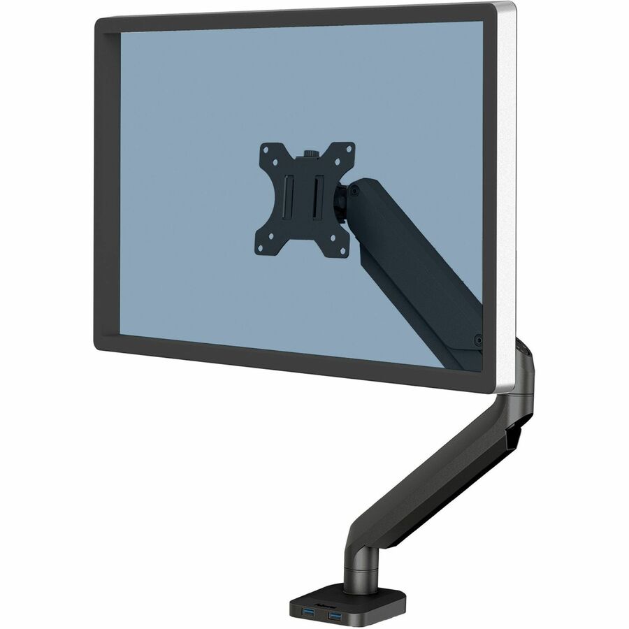 Fellowes Platinum Series High Quality Single Monitor Arm for 40-Inch Monitors, Full Motion, 360&deg; Rotation, VESA Mount with Grommet or Clamp, USB Ports, Ergonomic, Black
