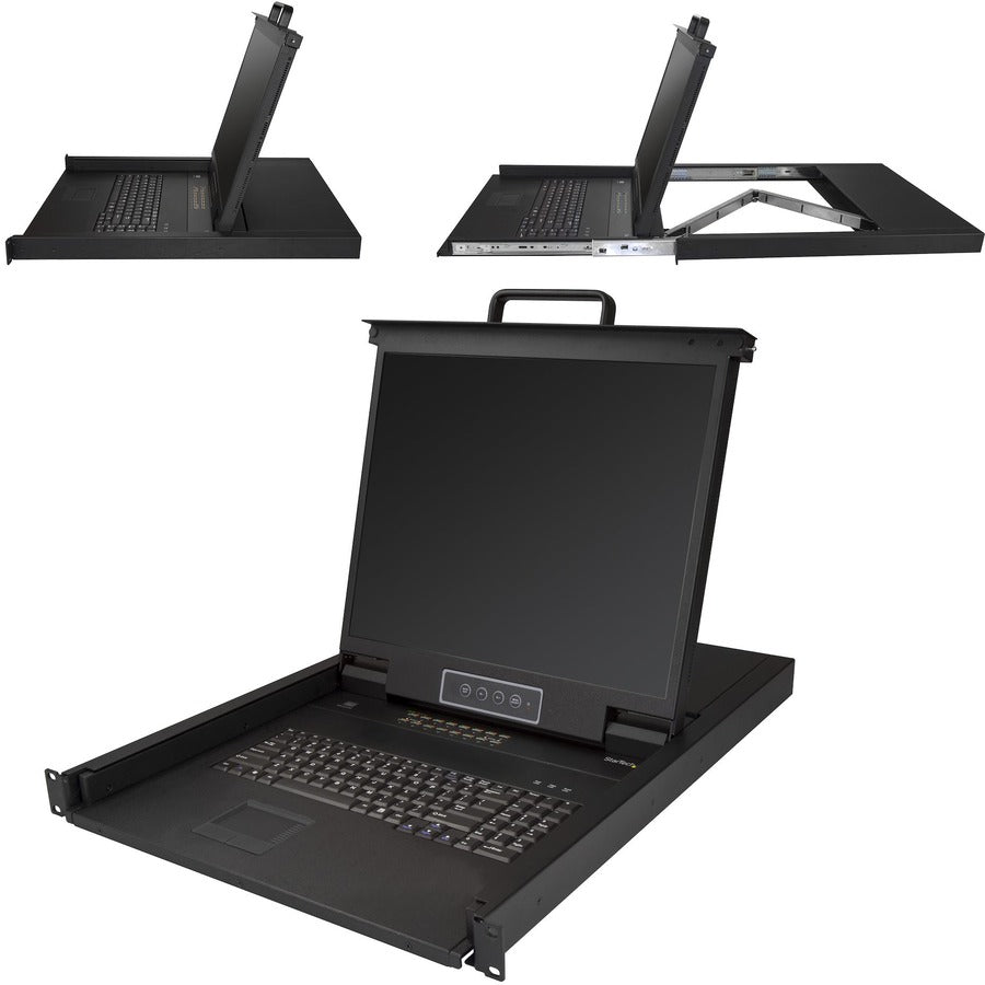 StarTech 16 Port Rackmount KVM Console w/ Cables - Integrated KVM Switch w/ 19" LCD - 1U LCD KVM Drawer 50000 MTBF - USB + VGA Support
