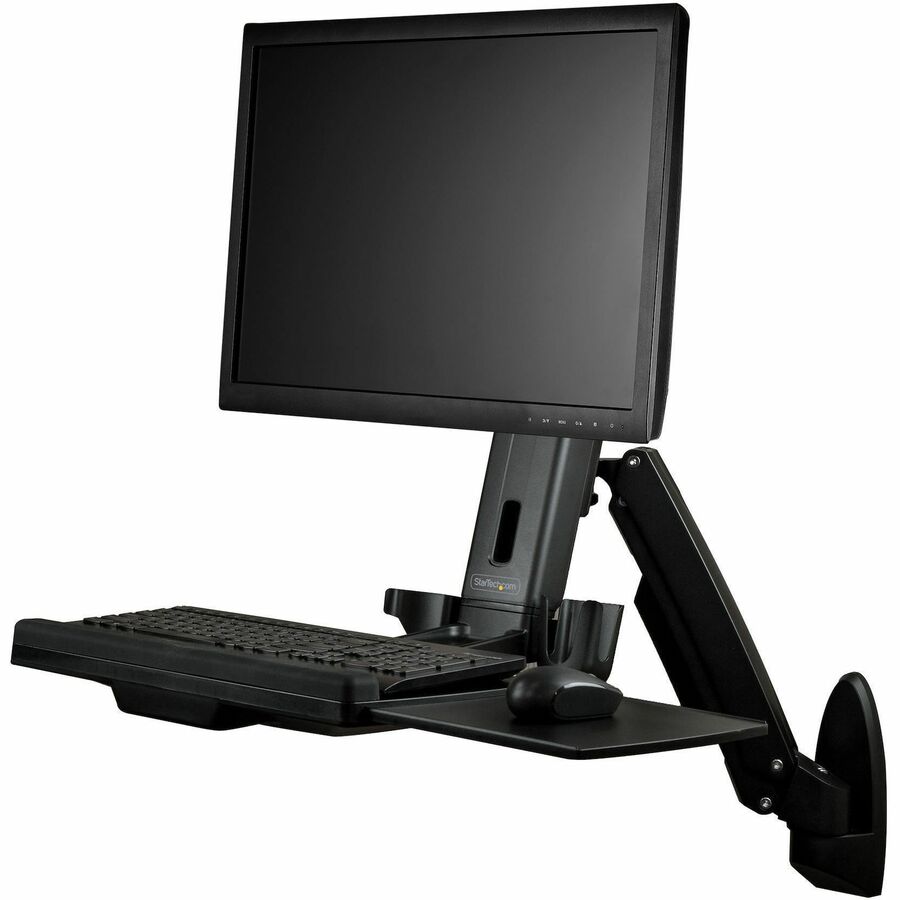 StarTech Wall Mount Workstation, Full Motion Standing Desk, Ergonomic Height Adjustable VESA Monitor/Keyboard Tray Arm, TAA