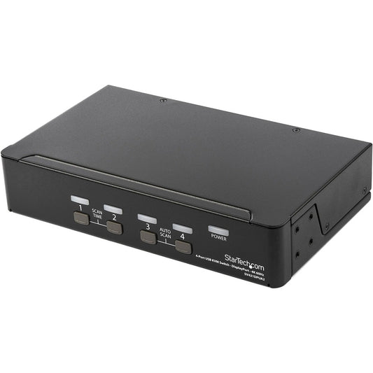 StarTech 4 Port DisplayPort KVM Switch - 4K 60Hz - Single Display - UHD DP 1.2 USB KVM Switch with USB 2.0 Hub & Audio - TAA Compliant