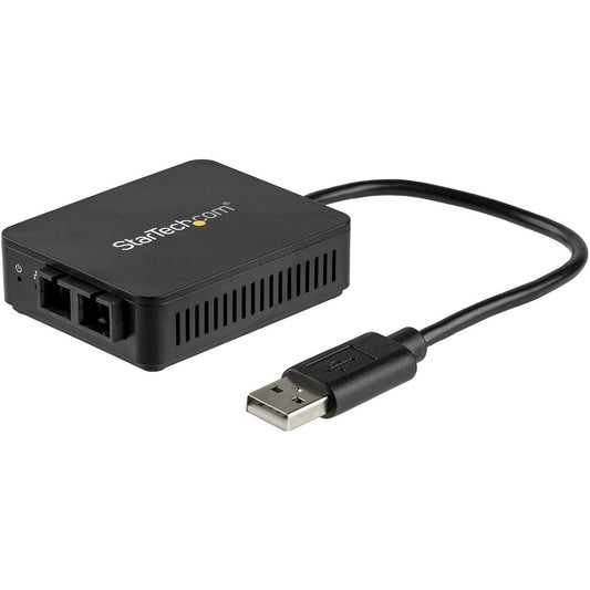 StarTech USB to Fiber Optic Converter - 100Mbps - USB 2.0 Network Adapter - 100Base-FX SC Duplex Multimode Fiber/MMF - 2Km - Compact